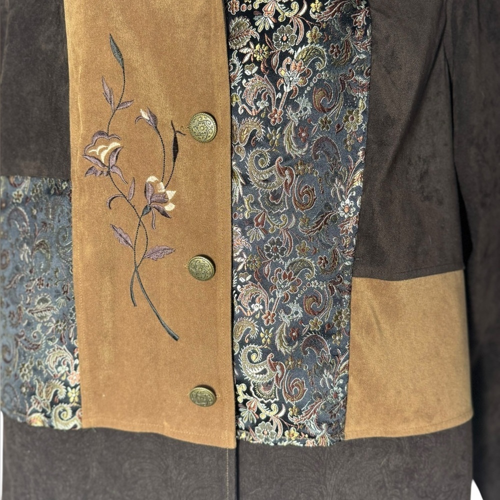 Notations Patchwork Brown Blazer Womens Jacket Si… - image 3